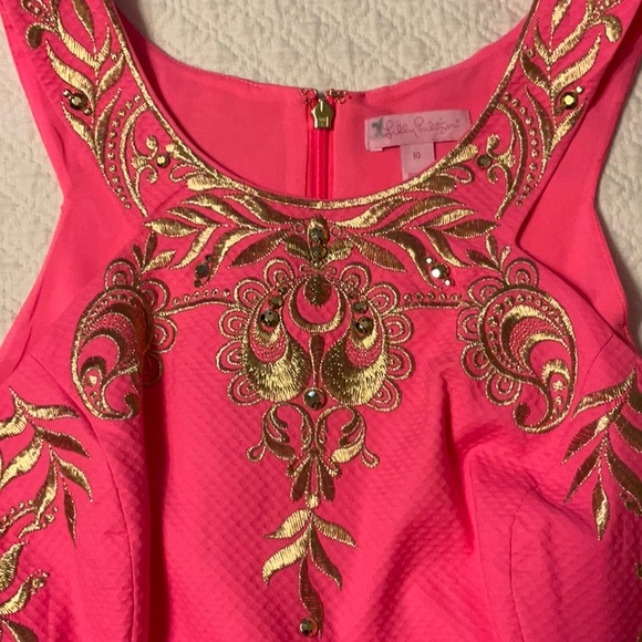 Lily Pulitzer Tina Embroidered Stretch Shift Dress in Coral Sunset size 10 - Picture 5 of 9